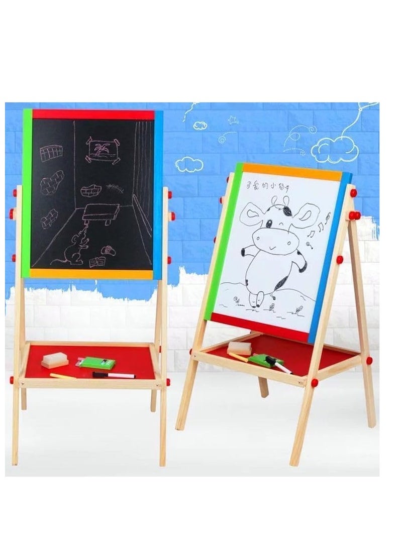 Raxoom Children's Drawing Board [36 x 60 cm] Double-Sided Magnetic Drawing Board Lifting Easel Children's Small Blackboard Solid Wood Writing Board - Image 4