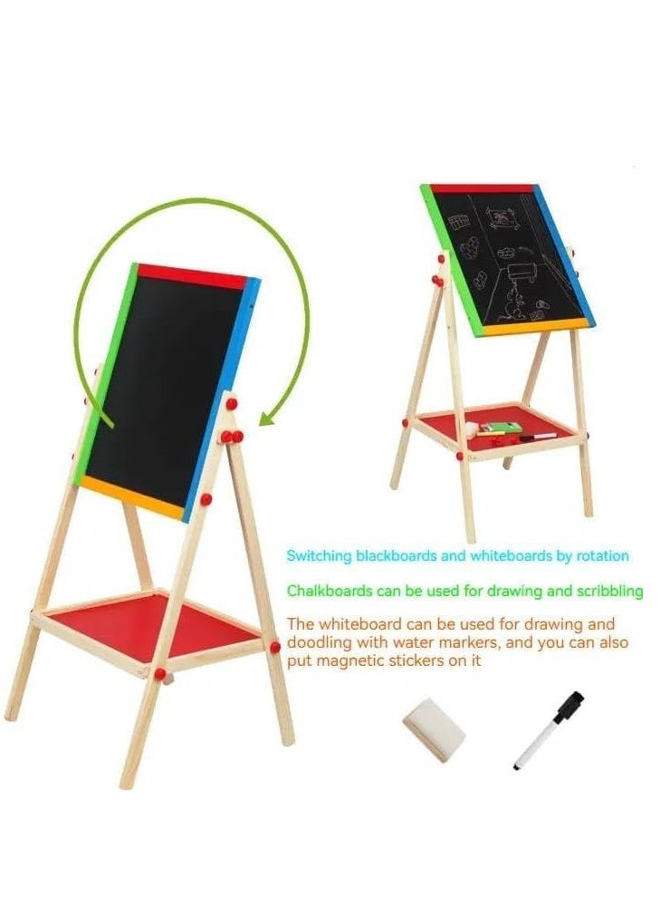 Raxoom Children's Drawing Board [36 x 60 cm] Double-Sided Magnetic Drawing Board Lifting Easel Children's Small Blackboard Solid Wood Writing Board - Image 5