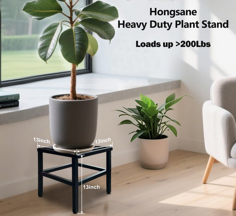 Hongsane Plant Stand Indoor Outdoor,13 Inch Metal Plant Stands Riser,Heavy Duty Wrought Iron T Pedestal Holders for Large Flower Pot,Outside Rust-Proof Black Flower Display Shelf for Patio,1-Pack - Image 2