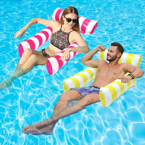 TIWISSES 2 Pack Inflatable Pool Floats 4-in-1 Pool Hammock with Bottom Mesh 3 Tubes Inflatable Hammock for Adults,Portable Floating Chair Bed for Travel, Swimming Pool Hot Tub - Image 1