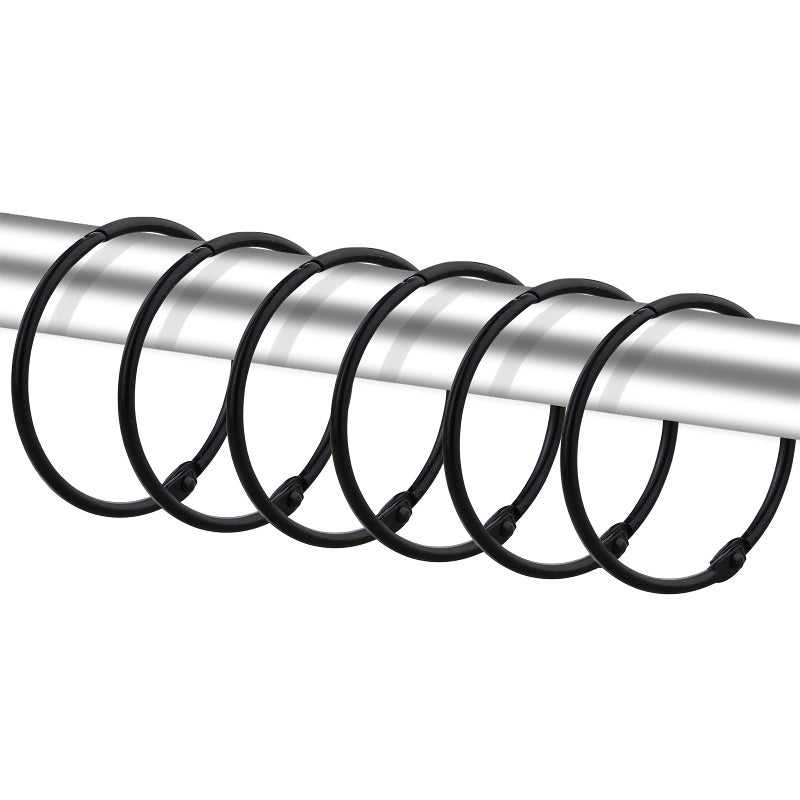 TCMAO 24 Pack Shower Curtain Rings Rustproof Decorative Metal Round Shower Curtain Hooks for Bathroom Shower Rod Black 