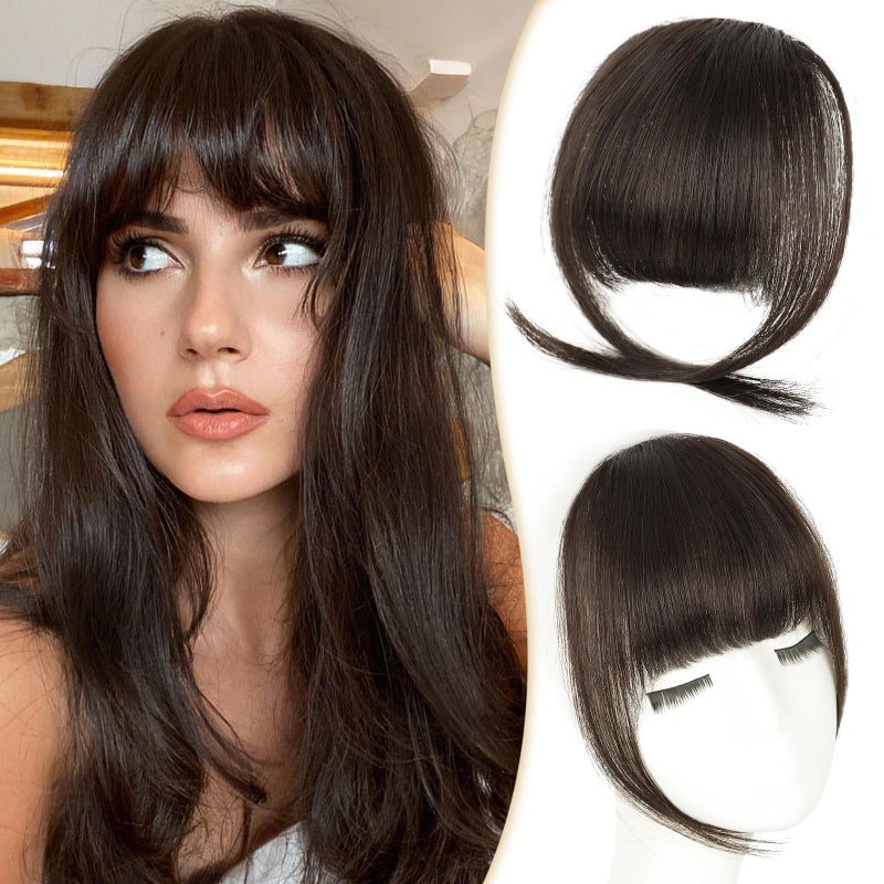 PINK SEVEN Clip in Bangs Real Human HairDark Brown Bangs Hair Clip on Fake Bangs with Temples for Women Daily WearDark Brown - Image 3