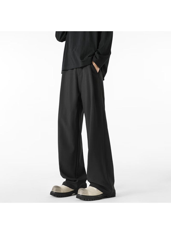 Poum Three-on Suit Pants For Men, Autumn And Winter Style, Loose-fitting Business Straight-leg Wide-leg Trousers Yk22 Black 3XL - Image 1