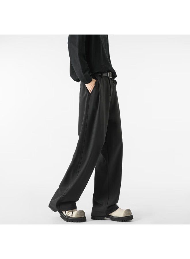 Poum Three-on Suit Pants For Men, Autumn And Winter Style, Loose-fitting Business Straight-leg Wide-leg Trousers Yk22 Black 3XL - Image 2