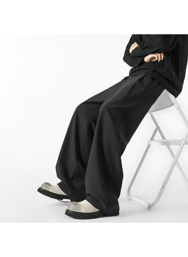 Poum Three-on Suit Pants For Men, Autumn And Winter Style, Loose-fitting Business Straight-leg Wide-leg Trousers Yk22 Black 3XL - Image 3