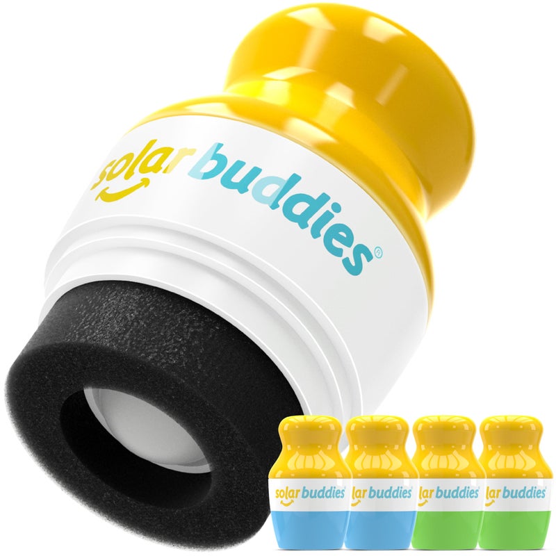 Solar Buddies Sunscreen Applicator - Blue & Green Quad - BPA-Free Refillable Roll on Sponge Sunscreen, Suncream & Lotion Applicator For Kids, Adults & Families - Holds 3.4fl oz, Perfect Travel Size - Image 1