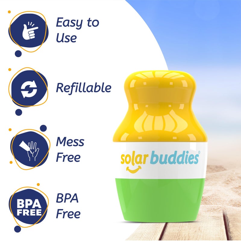 Solar Buddies Sunscreen Applicator - Blue & Green Quad - BPA-Free Refillable Roll on Sponge Sunscreen, Suncream & Lotion Applicator For Kids, Adults & Families - Holds 3.4fl oz, Perfect Travel Size - Image 3