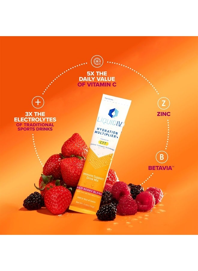 Liquid I.V. ® مضاعف الترطيب® + دعم المناعة - توت بري - عبوات مسحوق الترطيب | خليط مشروب مسحوق الإلكتروليت | أعواد فردية مريحة | غير معدلة وراثيًا | 1 عبوة (14 حصة) - Image 2