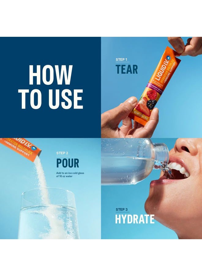 Liquid I.V. ® مضاعف الترطيب® + دعم المناعة - توت بري - عبوات مسحوق الترطيب | خليط مشروب مسحوق الإلكتروليت | أعواد فردية مريحة | غير معدلة وراثيًا | 1 عبوة (14 حصة) - Image 5