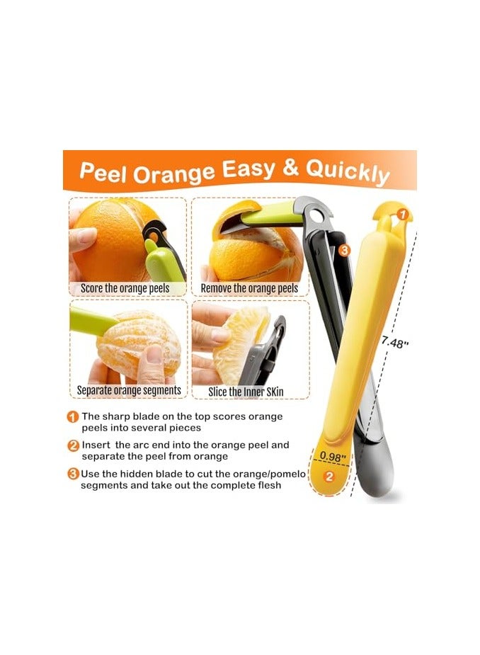 erorex ALMEKAQUZ Orange Peeler, Easy To Peel Orange Citrus Peeler Tool, Plastic Orange Orange Slicer Cutter, Creative Kitchen Orange Peeler Gadget (Set of 2, Green and Yellow) - Image 2
