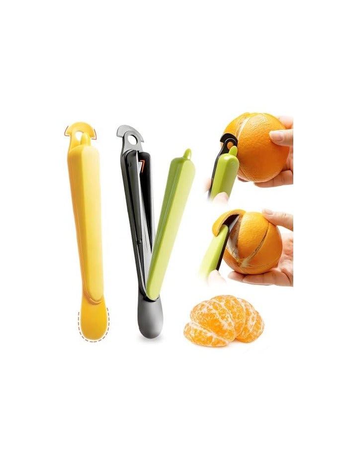 erorex ALMEKAQUZ Orange Peeler, Easy To Peel Orange Citrus Peeler Tool, Plastic Orange Orange Slicer Cutter, Creative Kitchen Orange Peeler Gadget (Set of 2, Green and Yellow) - Image 1