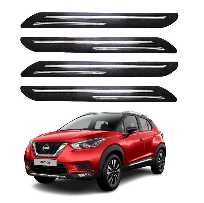 Bowrain Car Bumper Protector for Nissan Kicks - (Black, Pack of 4, Chrome Strip) - Image 1