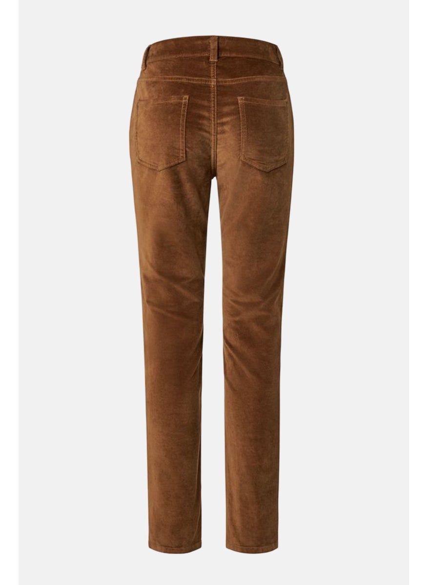 Tchibo Women Slim Fit Velvet Pant, Brown  - Image 2