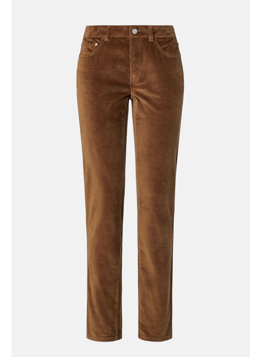 Tchibo Women Slim Fit Velvet Pant, Brown  - Image 3