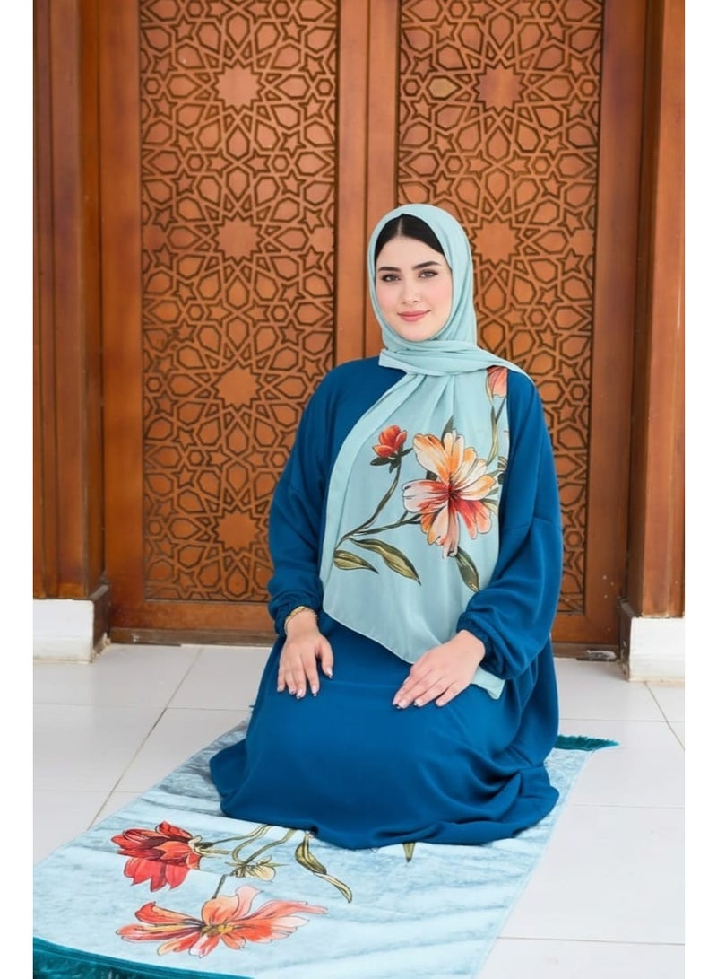 i diD Women's Prayer Isdal - Soft Cooling CY Fabric - Includes Tarha 180cm & Matching Color Prayer Mat Gift, and Rosary beads ,the best choice as a gift in any Event, Ramadan, haj ,Omra - Image 1