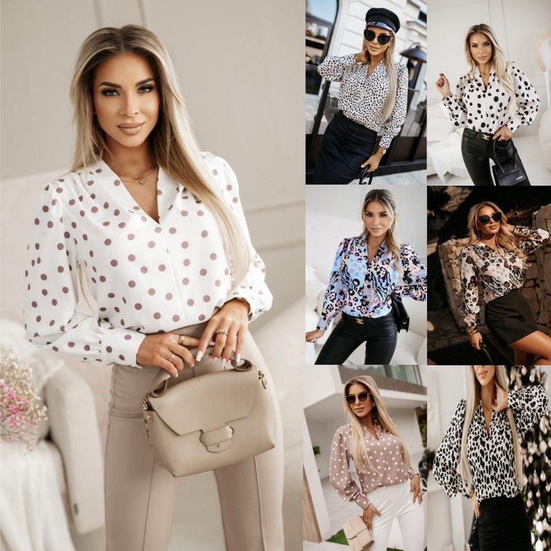 Fashion Printed Long Sleeve V-Neck Blouse for Women