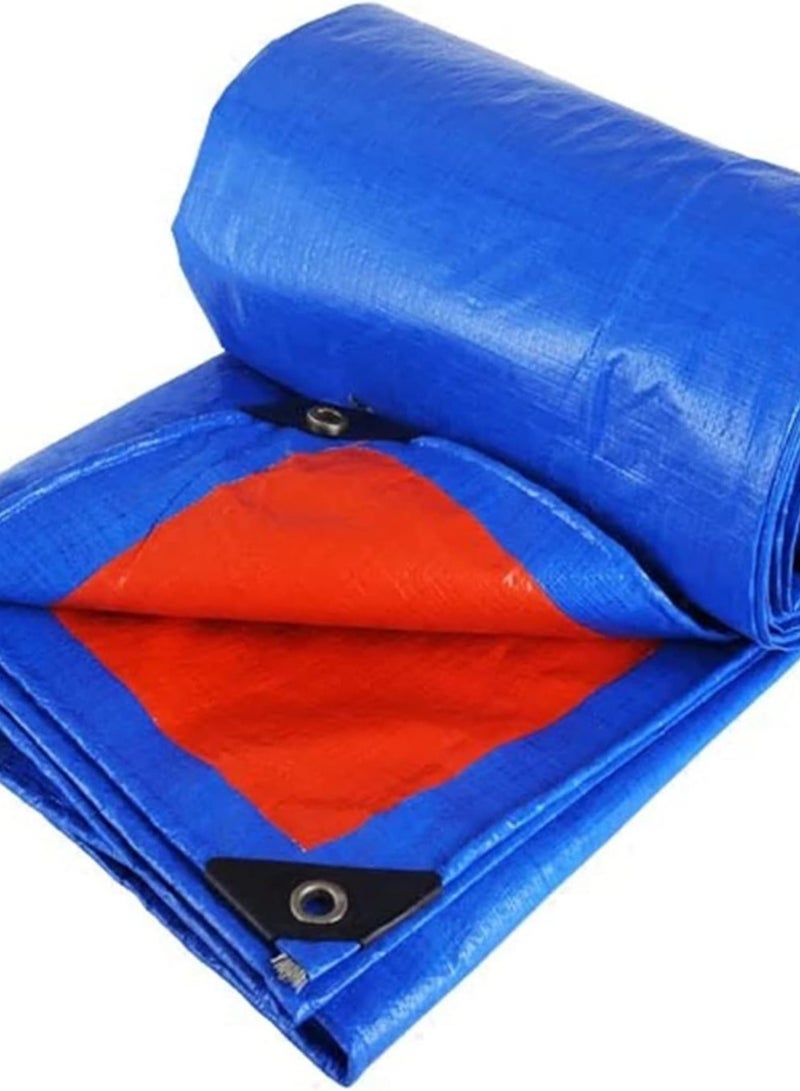 Blue tarpaulin with red lining, protective cover for balconies and gardens. - Image 1
