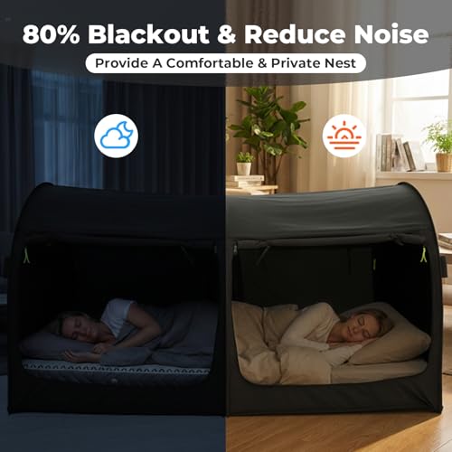 LEEDOR Bed Tent Dream Tents Bed Canopy Shelter Cabin Indoor Privacy Warm Breathable Pop Up Queen Size for Kids and Adult Patent Pending PitchBlack(Mattress Not Included) - Image 3