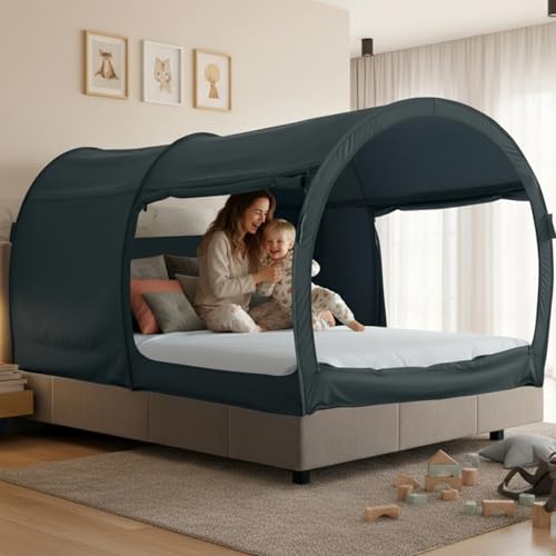LEEDOR Bed Tent Dream Tents Bed Canopy Shelter Cabin Indoor Privacy Warm Breathable Pop Up Queen Size for Kids and Adult Patent Pending PitchBlack(Mattress Not Included) - Image 1