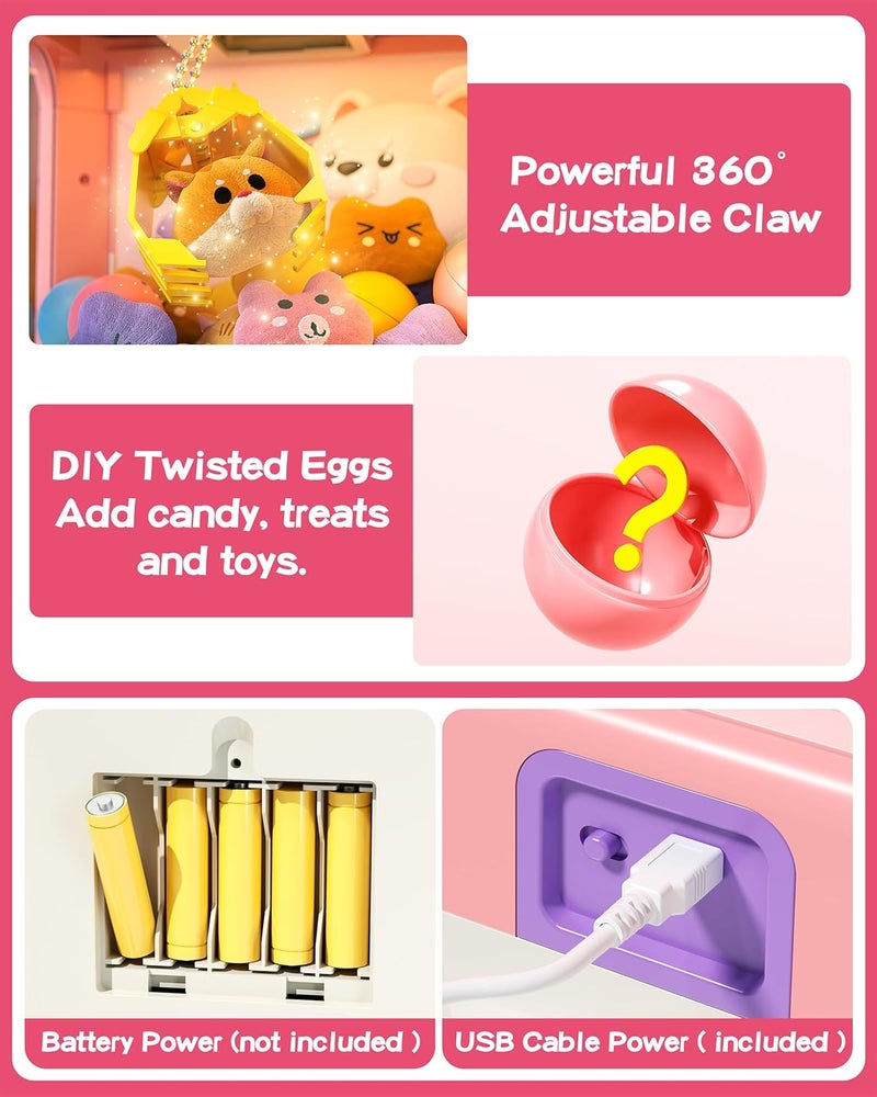 Jovow Claw Machine for Kids, Mini Vending Machine with Music, Prize Dispenser Toys for Girls and Boys, Electronic Claw Game Machine for Party Birthdays, Includes 45 Mini Toys (Large) - Image 5