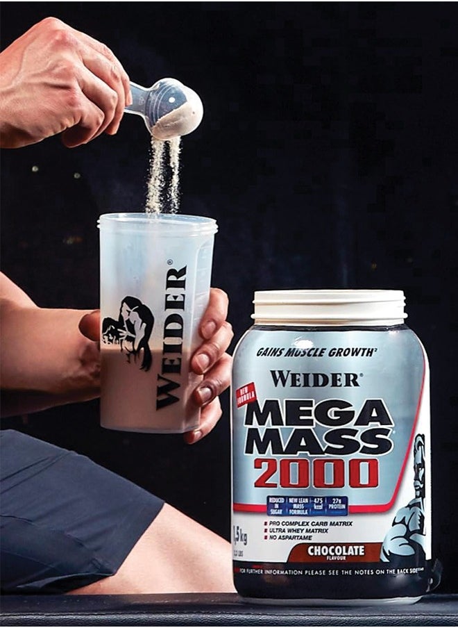 Weider - Mega Mass 2000 - 1.5 kg Chocolate, High-Calorie Mass Gainer for Muscle Growth - Image 1