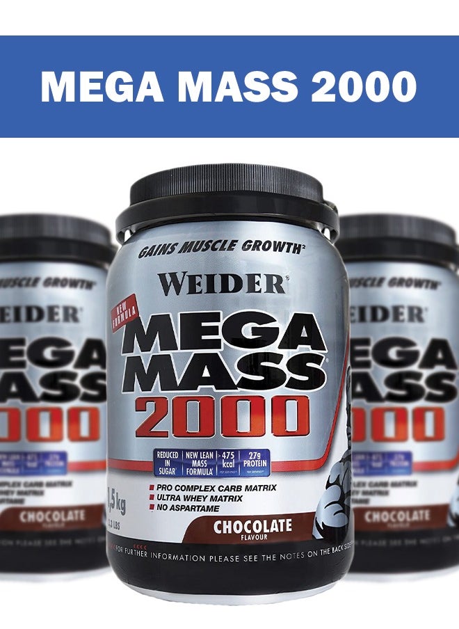 Weider - Mega Mass 2000 - 1.5 kg Chocolate, High-Calorie Mass Gainer for Muscle Growth - Image 1