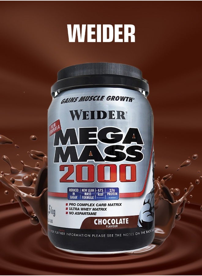 Weider - Mega Mass 2000 - 1.5 kg Chocolate, High-Calorie Mass Gainer for Muscle Growth - Image 1