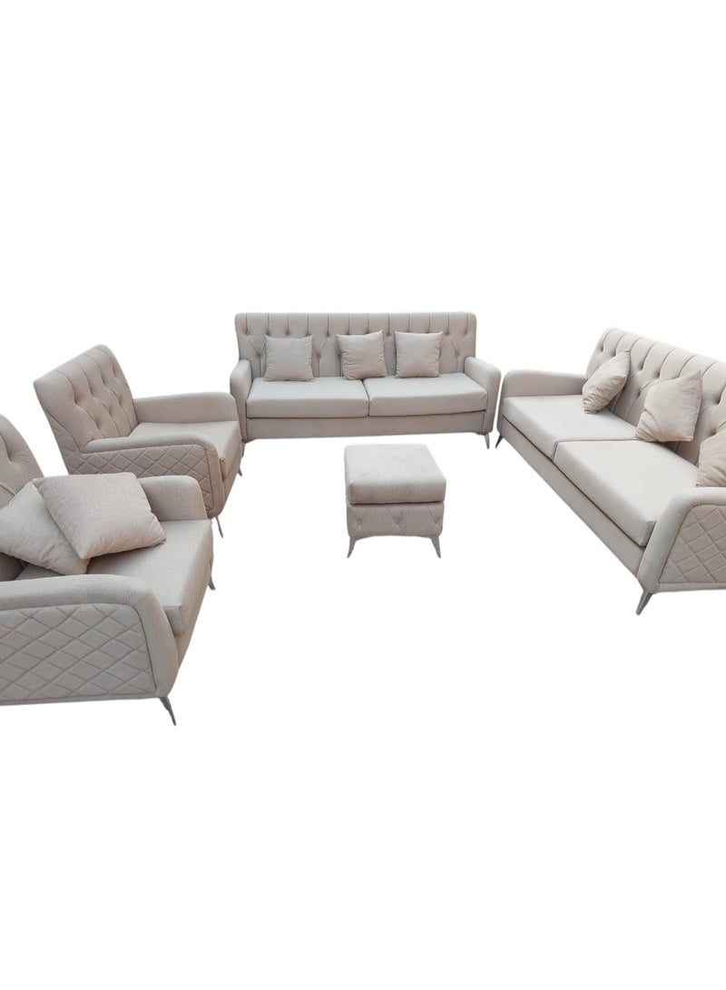مهارة البحر طقم كنب فاخر جديد بثمانية مقاعد (3+3+1+1) - لون بيج أنيق، راحة فائقة - Image 1