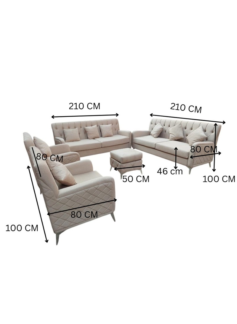 مهارة البحر طقم كنب فاخر جديد بثمانية مقاعد (3+3+1+1) - لون بيج أنيق، راحة فائقة - Image 3