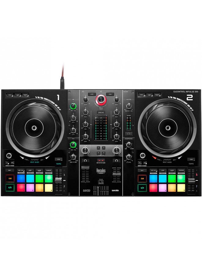 Hercules DJ - Hercules DJControl Inpulse 500 DJ Software Controller with Polsen HPC-A30-MK2 Monitor Headphones & Mini to 6' RCA Cable Bundle - Image 1