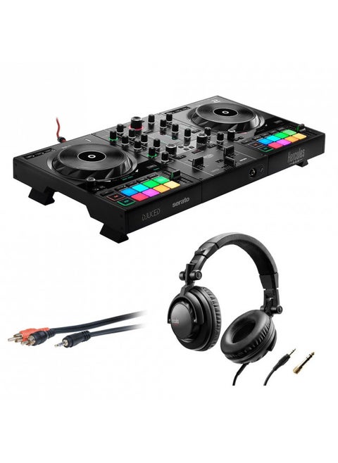 Hercules DJControl Inpulse 500 DJ Software Controller with Polsen HPC-A30-MK2 Monitor Headphones & Mini to 6' RCA Cable Bundle