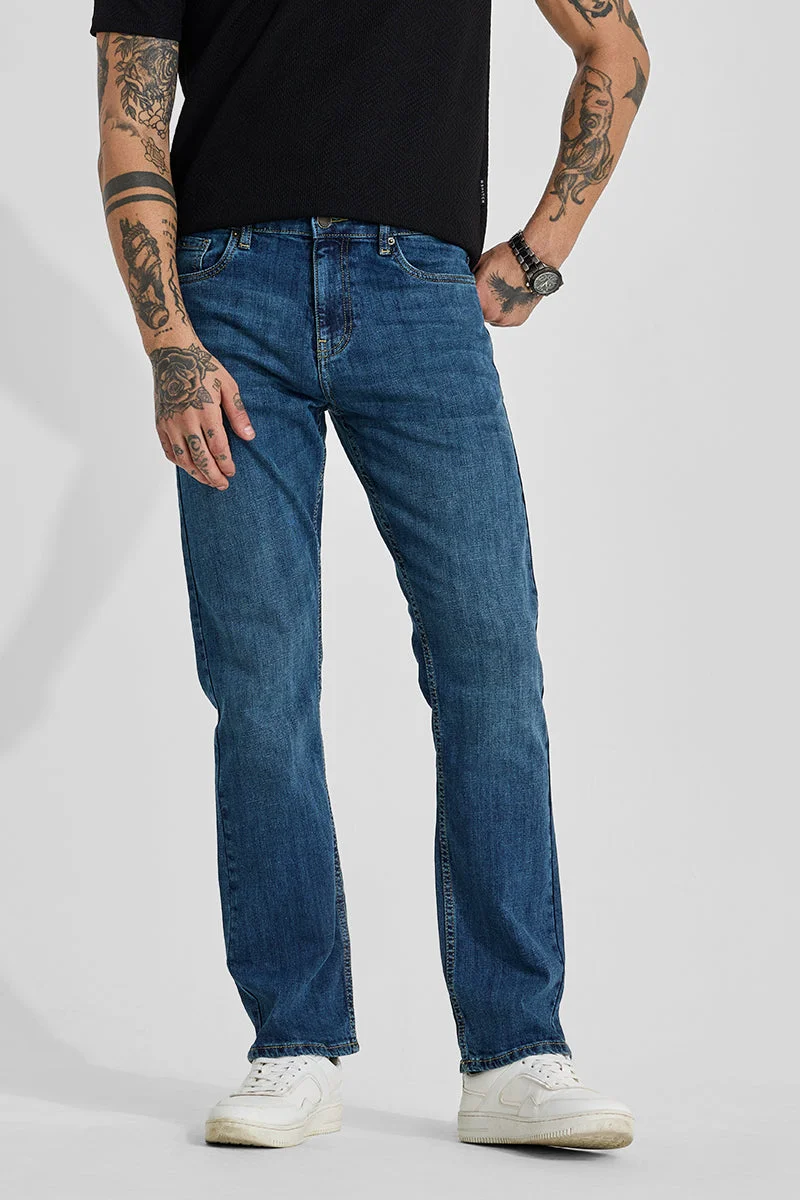 سنيتش Navy Mid Rise Straight Fit Jeans