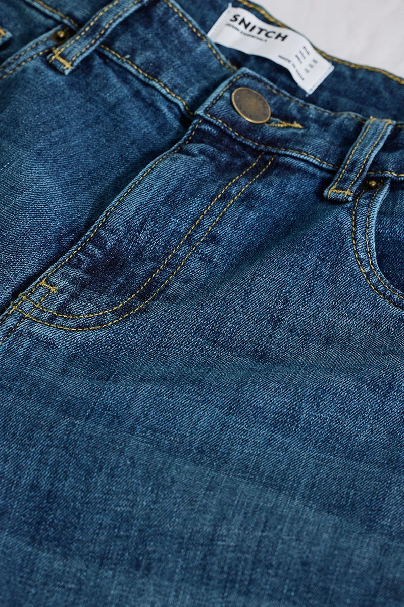 سنيتش Navy Mid Rise Straight Fit Jeans