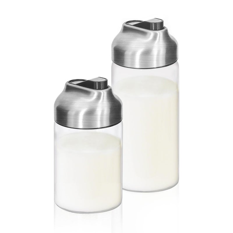 Aelga Glass Coffee Creamer Container Set, Creamer Pitcher 7oz + 12oz Glass Dispenser Container Set for Creamer, Milk and Spices, Coffee Bar Accessories, Pack of 2 - Image 1