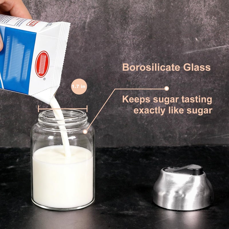 Aelga Glass Coffee Creamer Container Set, Creamer Pitcher 7oz + 12oz Glass Dispenser Container Set for Creamer, Milk and Spices, Coffee Bar Accessories, Pack of 2 - Image 4