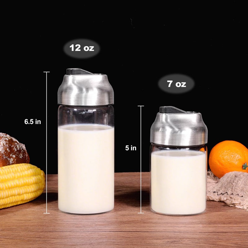 Aelga Glass Coffee Creamer Container Set, Creamer Pitcher 7oz + 12oz Glass Dispenser Container Set for Creamer, Milk and Spices, Coffee Bar Accessories, Pack of 2 - Image 3