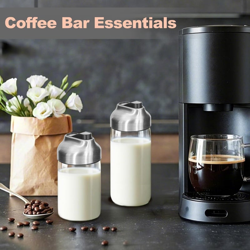 Aelga Glass Coffee Creamer Container Set, Creamer Pitcher 7oz + 12oz Glass Dispenser Container Set for Creamer, Milk and Spices, Coffee Bar Accessories, Pack of 2 - Image 5