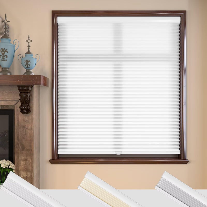 MYshade Cordless Cellular Window Shades Light Filtering Blinds for Indoor Windows 15 inch Honeycomb Cell Sheer Fabric Accordion Pull Down Blinds Easy Lift Easy to Install Size 30 W X 72 H White