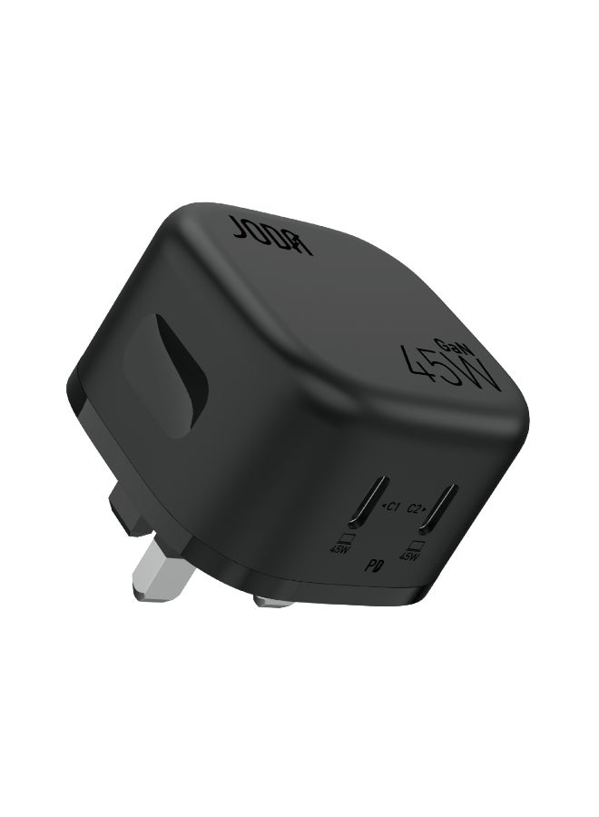 جودا شاحن جداري جودا فولتبود 45 بقوة 45 واط منفذين تايب سي – اسود شاحن سريع 45W ⚡ شاحن GaN 45W ⚡شاحن جودا 2 منافذ Type-C 🔌 شاحن USB Type-C 2 منافذ شاحن مدمج 45 واط 📱 شاحن 45W للهواتف 📱⚡ محول GaN 2 منافذ ⚡🔋 شاحن للأجهزة المحمولة 45W 📱💻 شاحن لجهاز المحمول 45W 📱🔋 شاحن شحن سريع 45 وات ⚡💨 شاحن للهواتف الذكية 📱📲 شاحن للتابلت والساعات الذكية ⌚📱 فيش جودا للشحن السريع 45W ⚡🔌 - Image 1
