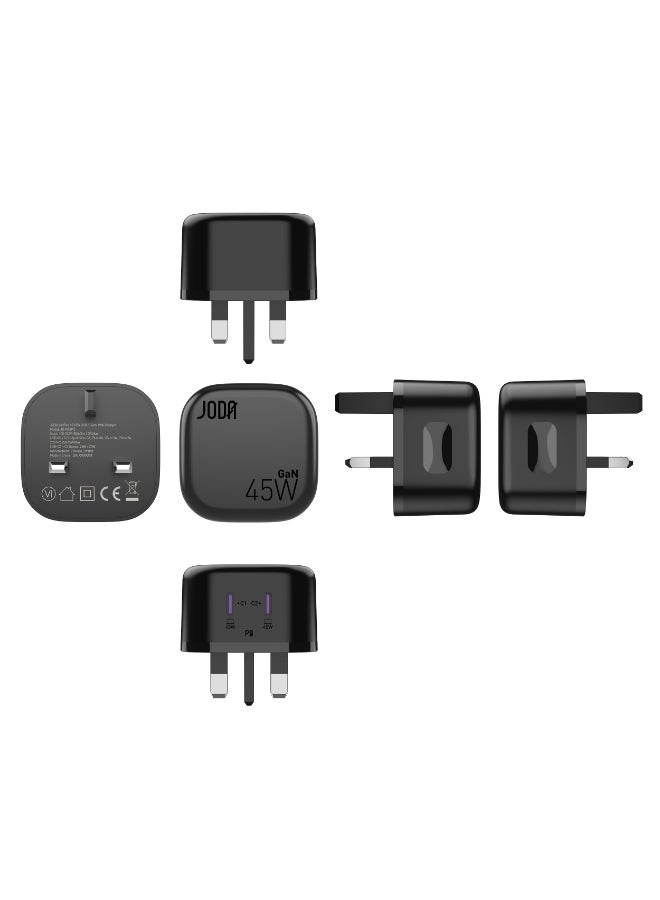 جودا شاحن جداري جودا فولتبود 45 بقوة 45 واط منفذين تايب سي – اسود شاحن سريع 45W ⚡ شاحن GaN 45W ⚡شاحن جودا 2 منافذ Type-C 🔌 شاحن USB Type-C 2 منافذ شاحن مدمج 45 واط 📱 شاحن 45W للهواتف 📱⚡ محول GaN 2 منافذ ⚡🔋 شاحن للأجهزة المحمولة 45W 📱💻 شاحن لجهاز المحمول 45W 📱🔋 شاحن شحن سريع 45 وات ⚡💨 شاحن للهواتف الذكية 📱📲 شاحن للتابلت والساعات الذكية ⌚📱 فيش جودا للشحن السريع 45W ⚡🔌 - Image 4