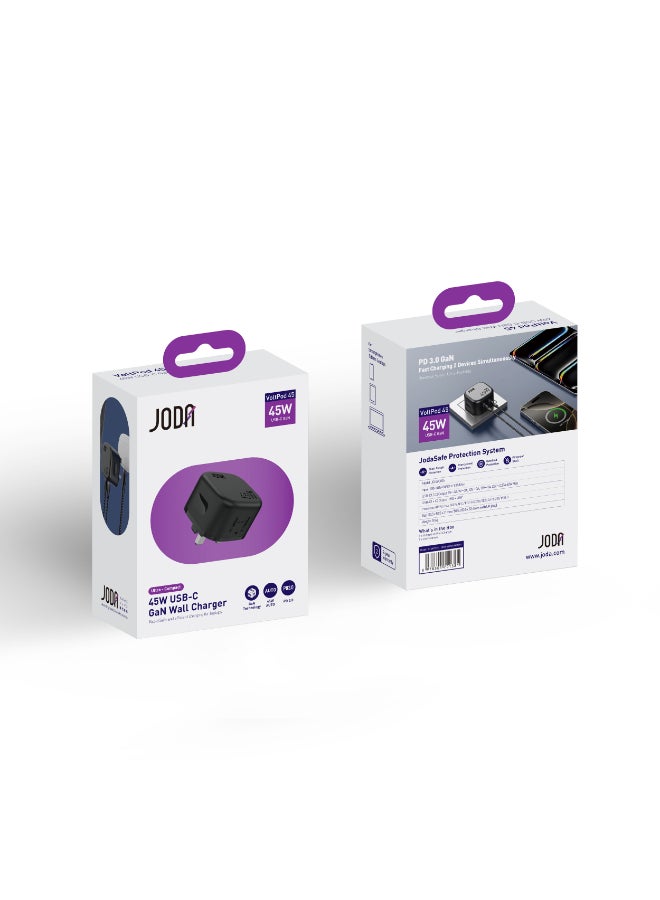 جودا شاحن جداري جودا فولتبود 45 بقوة 45 واط منفذين تايب سي – اسود شاحن سريع 45W ⚡ شاحن GaN 45W ⚡شاحن جودا 2 منافذ Type-C 🔌 شاحن USB Type-C 2 منافذ شاحن مدمج 45 واط 📱 شاحن 45W للهواتف 📱⚡ محول GaN 2 منافذ ⚡🔋 شاحن للأجهزة المحمولة 45W 📱💻 شاحن لجهاز المحمول 45W 📱🔋 شاحن شحن سريع 45 وات ⚡💨 شاحن للهواتف الذكية 📱📲 شاحن للتابلت والساعات الذكية ⌚📱 فيش جودا للشحن السريع 45W ⚡🔌 - Image 2