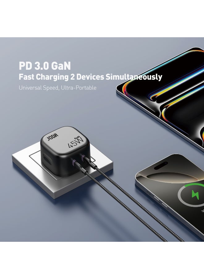 جودا شاحن جداري جودا فولتبود 45 بقوة 45 واط منفذين تايب سي – اسود شاحن سريع 45W ⚡ شاحن GaN 45W ⚡شاحن جودا 2 منافذ Type-C 🔌 شاحن USB Type-C 2 منافذ شاحن مدمج 45 واط 📱 شاحن 45W للهواتف 📱⚡ محول GaN 2 منافذ ⚡🔋 شاحن للأجهزة المحمولة 45W 📱💻 شاحن لجهاز المحمول 45W 📱🔋 شاحن شحن سريع 45 وات ⚡💨 شاحن للهواتف الذكية 📱📲 شاحن للتابلت والساعات الذكية ⌚📱 فيش جودا للشحن السريع 45W ⚡🔌 - Image 5