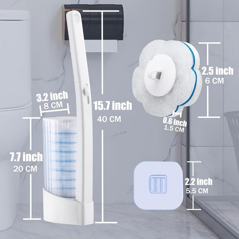 Disposable Toilet Brush Set 18 Piece 1 Brush 16 Blue White Replacement Heads Adhesive Hook Included Easier Cleaning Powerful Stain Removal No Messy Hands - Image 4