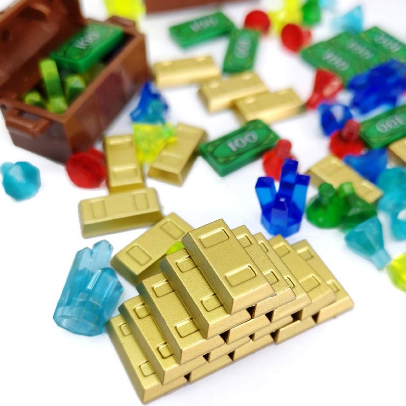 ZHX Treasure Accessories Jewel Chest, Gems Diamonds, Bullion Gold Bar, Crystals, $100 Dollar Bill Cash Toy Pirate Building Blocks Set for Kids 5 6 7 8 Years Old - Image 4