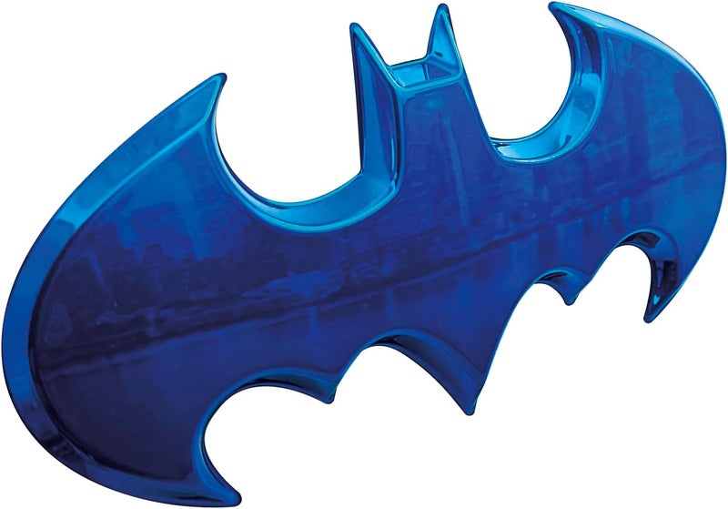 Fan Emblems Batman Car Emblem - 1989 Batwing Batarang Symbol 3D Auto Badge - COLOR: Blue Chrome - SIZE: 3.8 x 1.8 x 0.2 inches - Officially Licensed DC Car Accessories - Image 1