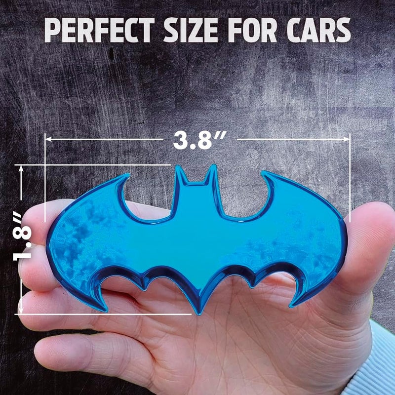 Fan Emblems Batman Car Emblem - 1989 Batwing Batarang Symbol 3D Auto Badge - COLOR: Blue Chrome - SIZE: 3.8 x 1.8 x 0.2 inches - Officially Licensed DC Car Accessories - Image 2