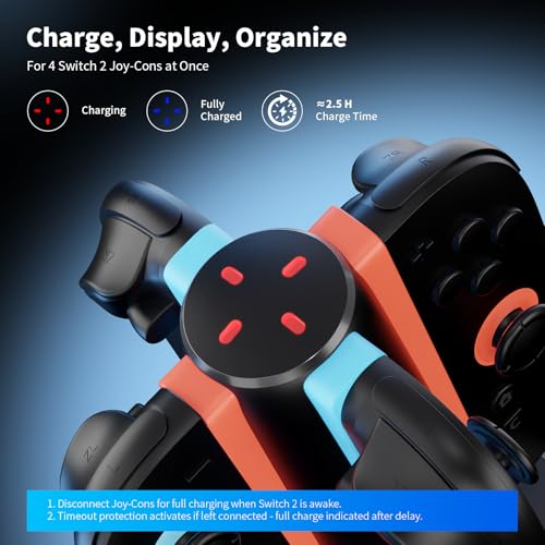 AceGamer 4-In-1 Charging Dock for Nintendo Switch 2 Joy-Con in Any Direction, 4-Port Magnetic Charging Station, Vertical Fast Charging Stand with LED Indication and USB Type-C Charger Cable, Black - Image 4