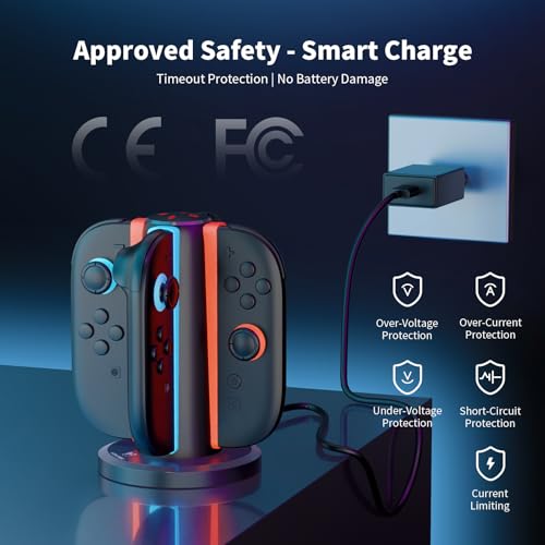 AceGamer 4-In-1 Charging Dock for Nintendo Switch 2 Joy-Con in Any Direction, 4-Port Magnetic Charging Station, Vertical Fast Charging Stand with LED Indication and USB Type-C Charger Cable, Black - Image 5