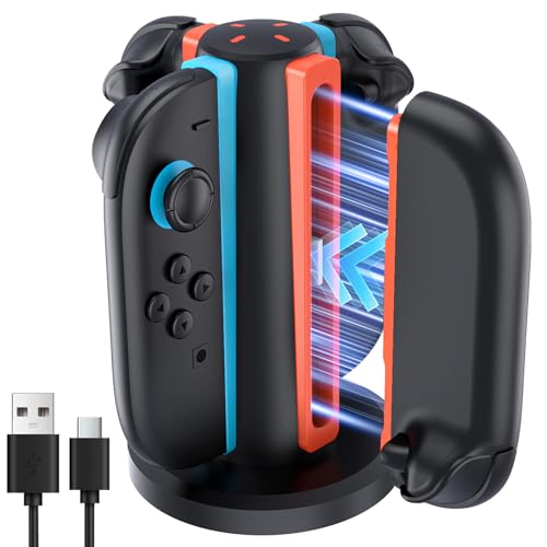 AceGamer 4-In-1 Charging Dock for Nintendo Switch 2 Joy-Con in Any Direction, 4-Port Magnetic Charging Station, Vertical Fast Charging Stand with LED Indication and USB Type-C Charger Cable, Black - Image 1