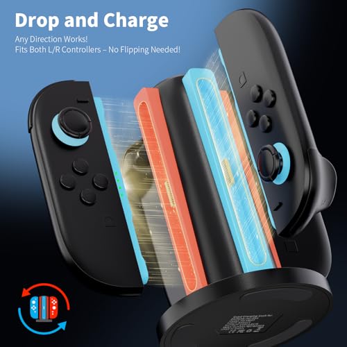 AceGamer 4-In-1 Charging Dock for Nintendo Switch 2 Joy-Con in Any Direction, 4-Port Magnetic Charging Station, Vertical Fast Charging Stand with LED Indication and USB Type-C Charger Cable, Black - Image 2